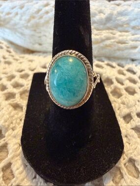 Sterling Ring with Turquoise-Blue Oval Gemstone